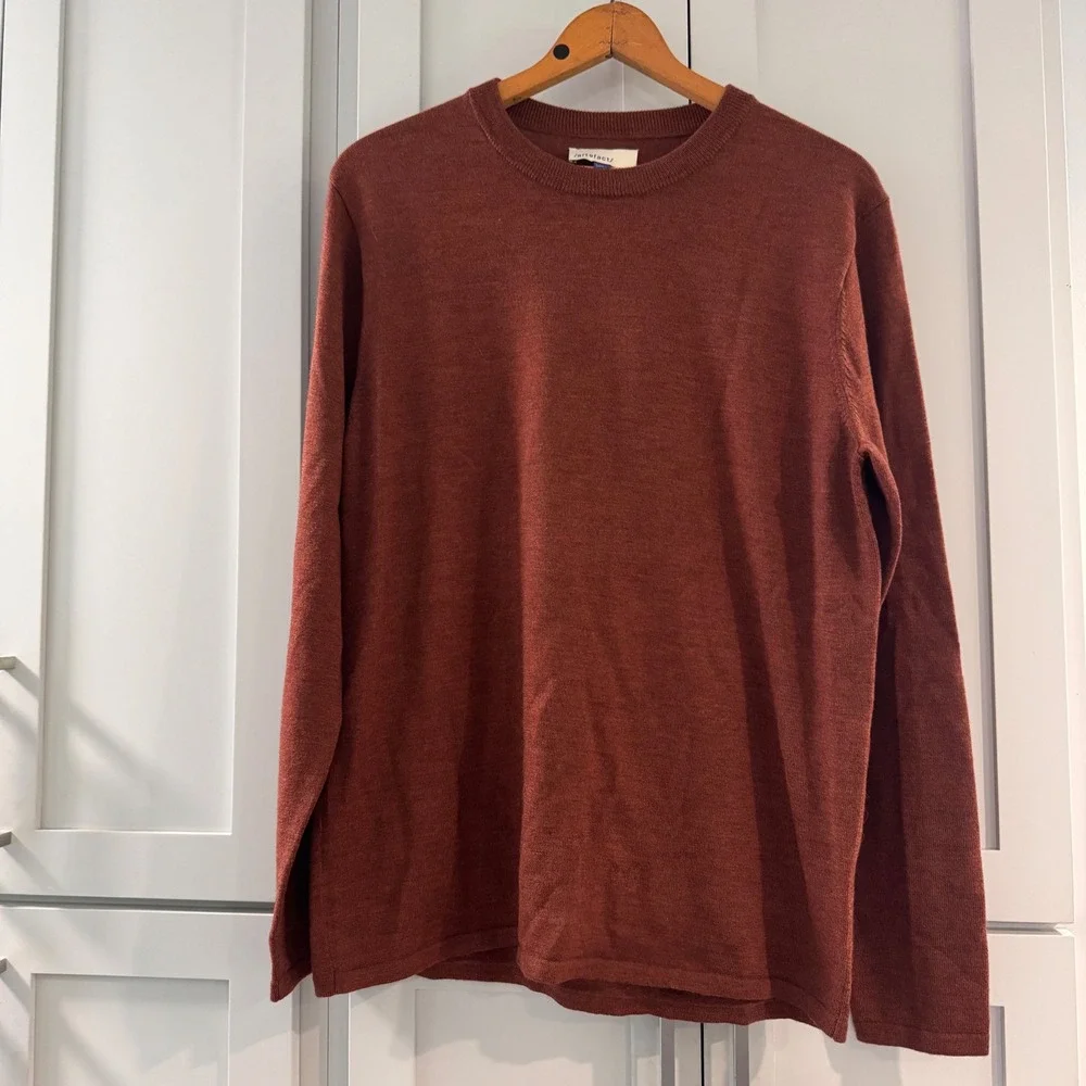 Artefact Mens Merino Wool Crewneck Sweater Rust Brown Knit Top Size Large